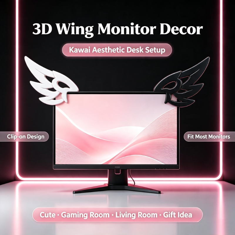 Setup Desk Monitor - Kawaii 3D Flügel-Dekoration für Computermonitore, Ästhetisches