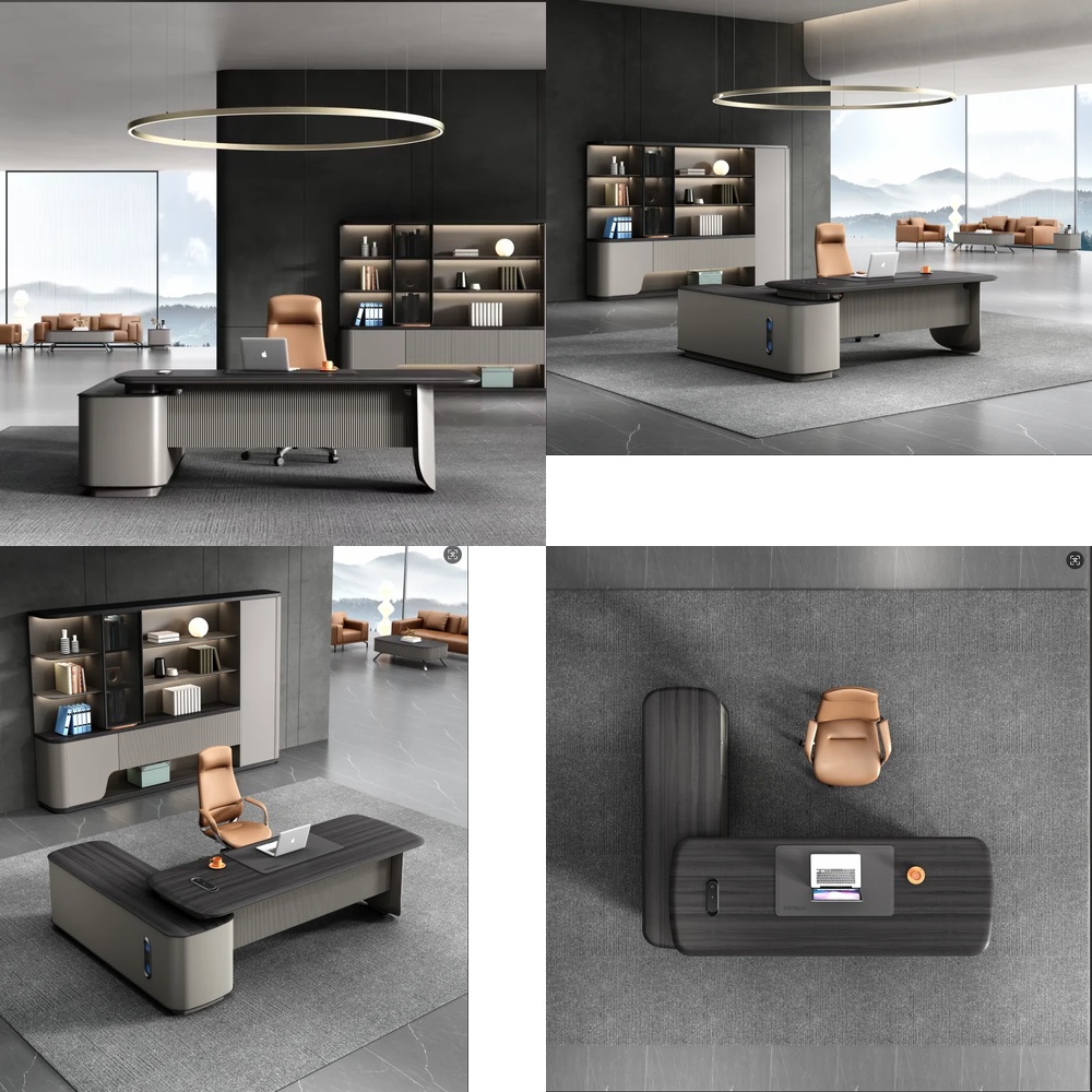 Desk Setup L Shaped - Moderner Luxus-Chefschreibtisch in L-Form mit Beistelltisch