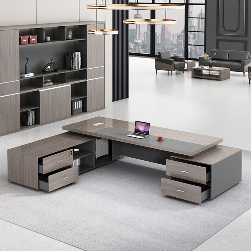 Desk Setup L Shaped - Schreibtisch, luxuriöse Aufbewahrung, L-förmig, europäisches Büro,