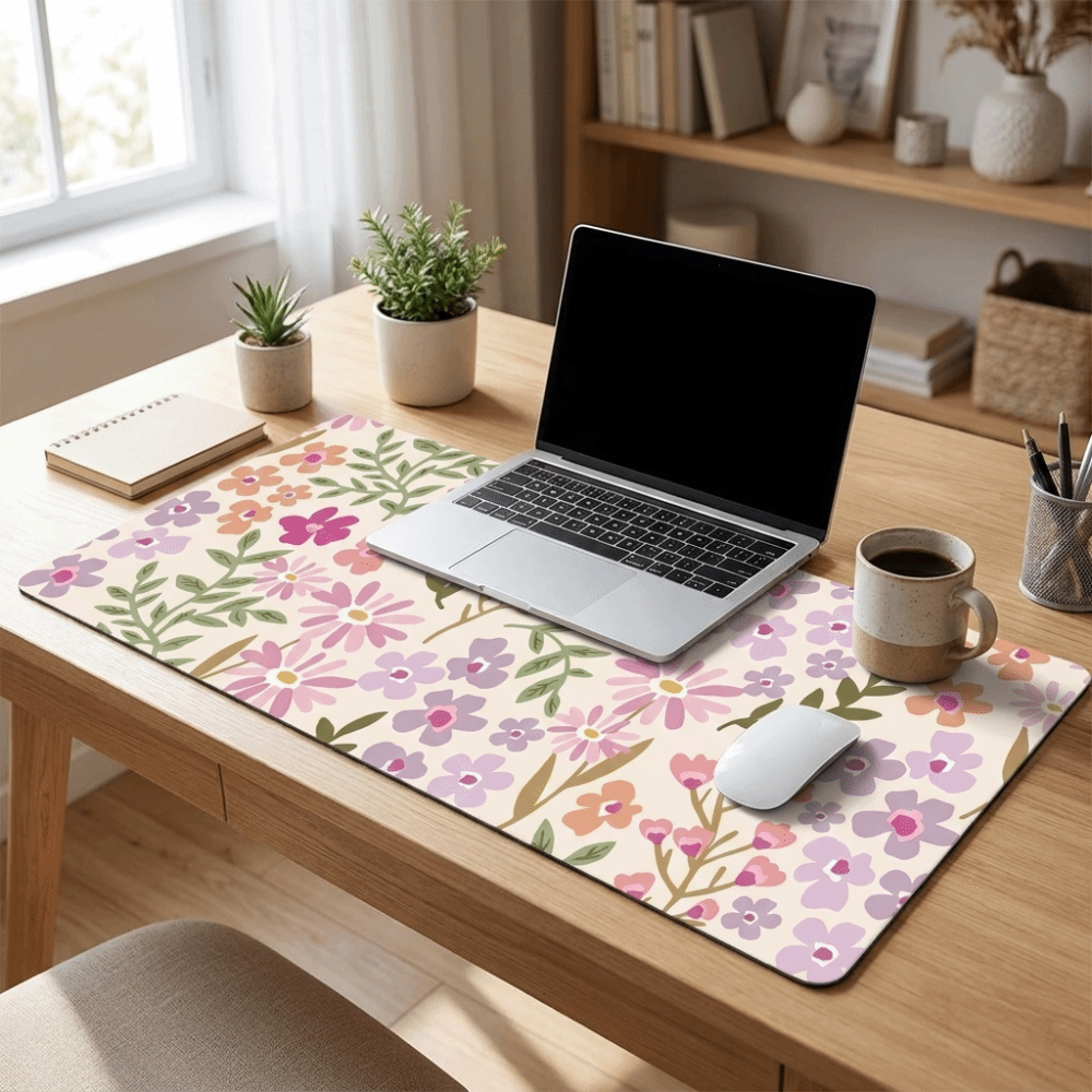 Rubber Mat Desk - Fleckresistente Große Blumen-Schreibtischunterlage mit Gummibasis und