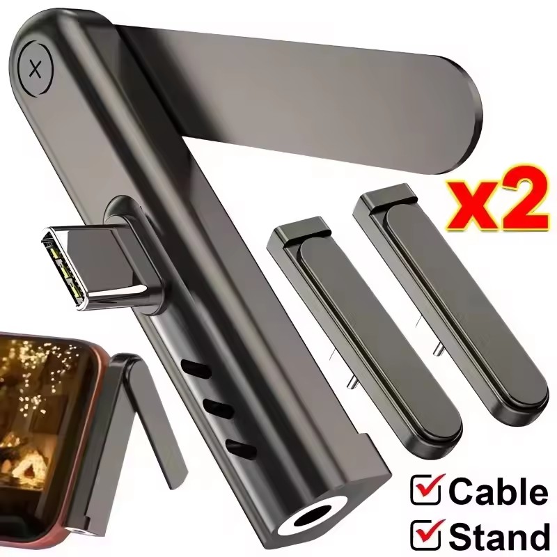 Desk Setup Stand - 2/1 Stück Tragbarer USB-C-auf-3,5-mm-Audio-Adapter, faltbarer Handy-Ständer,