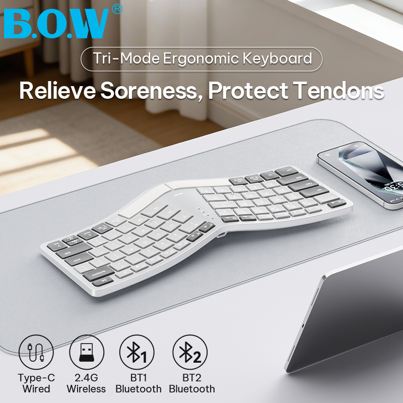 Korean Desk Setup - Ergonomische Bluetooth-, 2,4G- und kabelgebundene geteilte