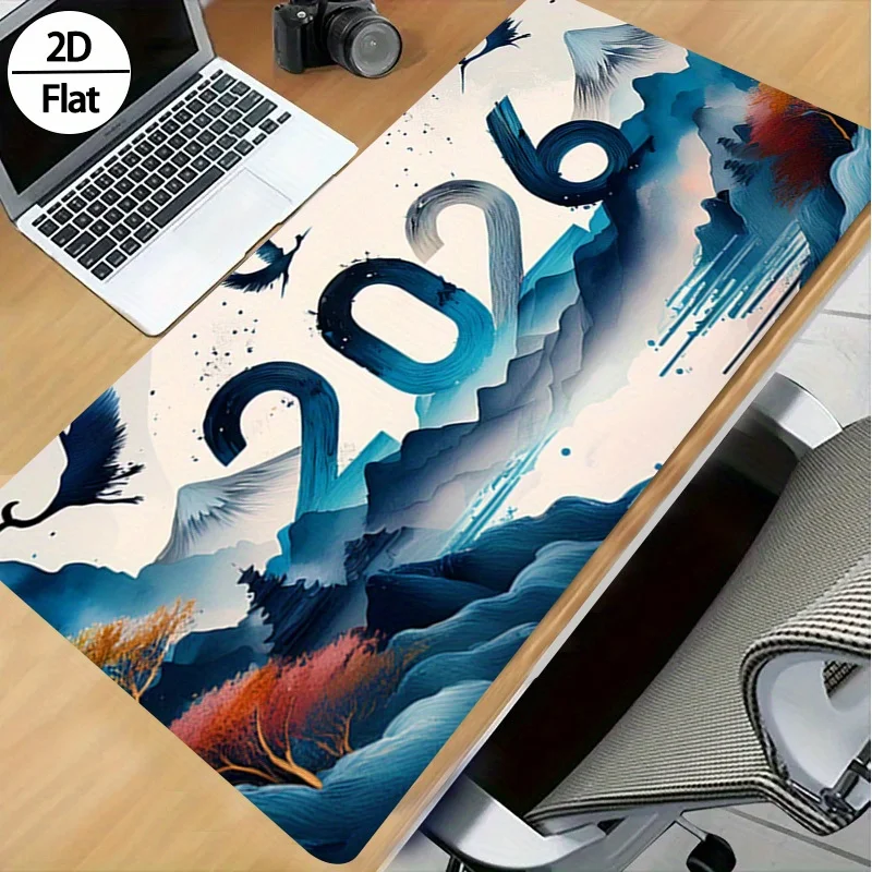 Rubber Mat Desk - 2026 Neujahr Tuschemalerei 2D-Muster Großes Gummi-Mauspad