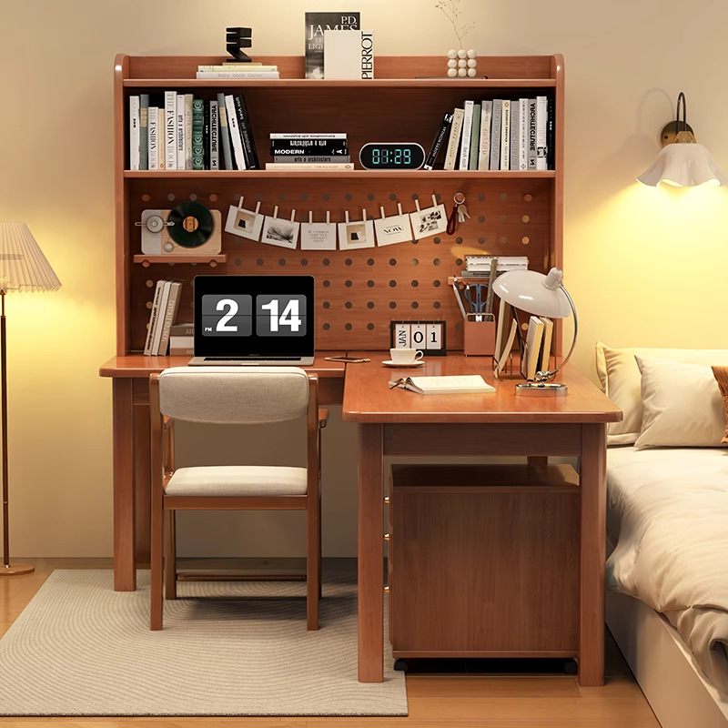 Desk Setup L Shaped - Moderner 7-förmiger L-förmiger Massivholz-Eckschreibtisch mit integriertem